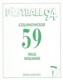 1994 Select AFL Stickers #59 Paul Williams Back